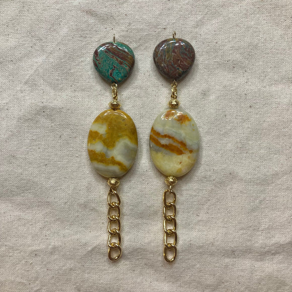 gemstone×gold bulky chain earrings
